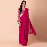 Pink Ruffled Pre-Stitched Saree
