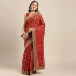 Red and Golden Sequinned Bandhani Saree