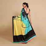 Lime Green & Blue Satin Saree
