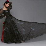 Black & Blue Power Shoulders Floral Printed Maxi Dress