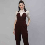Women Burgundy Solid Basic Jumpsuit