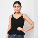 Woman Black Crepe Peplum Top