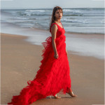 Women Red Net Maxi Gown