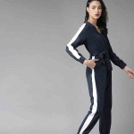 Women Navy Blue & White Pure Cotton Side Taping Basic Jumpsuit
