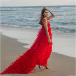 Women Red Net Maxi Gown