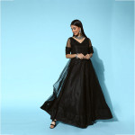 Women Classic Black Ethnic Motifs Swirling Volume Dress