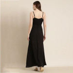 Black Solid Crepe Maxi Dress