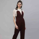 Women Burgundy Solid Basic Jumpsuit