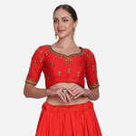 Red Art Silk Flared Lehenga
