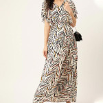 Women White & Black Printed Sustainable Maternity Maxi Dress