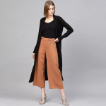 Women Black Ribbed Longline Open Front Shrug