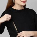 Women Black Solid Maxi Maternity Nursing Dress
