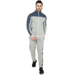 Men's Knitted Poly Cotton Grey Milange & Blue Terry Tracksuit