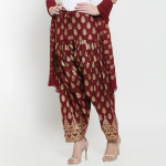 Women Maroon & Gold-Coloured Foil Print Salwar & Dupatta Set