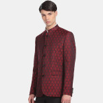 Men Maroon Printed Bandhgala Blazer