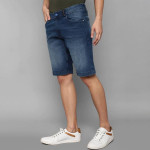 Men Navy Blue Washed Slim Fit Denim Shorts