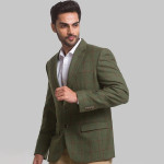 Men Green Checked Single Breasted Blazers