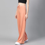 Women Peach-Coloured Solid Wide Leg Track Pants