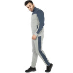 Men's Knitted Poly Cotton Grey Milange & Blue Terry Tracksuit