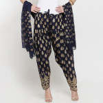 Women black & Gold-Toned Block Printed Salwar & Dupatta Set