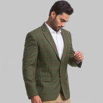 Men Green Checked Single Breasted Blazers