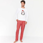 Men White & Red Printed Pure Cotton Night suit