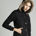 Women Black Solid Reversible Parka