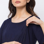 Navy Blue Colourblocked Maternity Nursing Fit & Flare Dress(Multicolor)