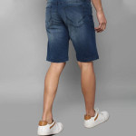 Men Navy Blue Washed Slim Fit Denim Shorts