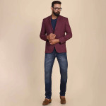 Men Maroon Solid Single Breasted Slim-Fit Blazer