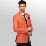 Men Orange Solid Slim-Fit Single-Breasted Formal Blazer