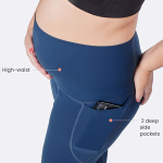 Women Navy Mama Move Maternity Leggings with Curved Belly Panel